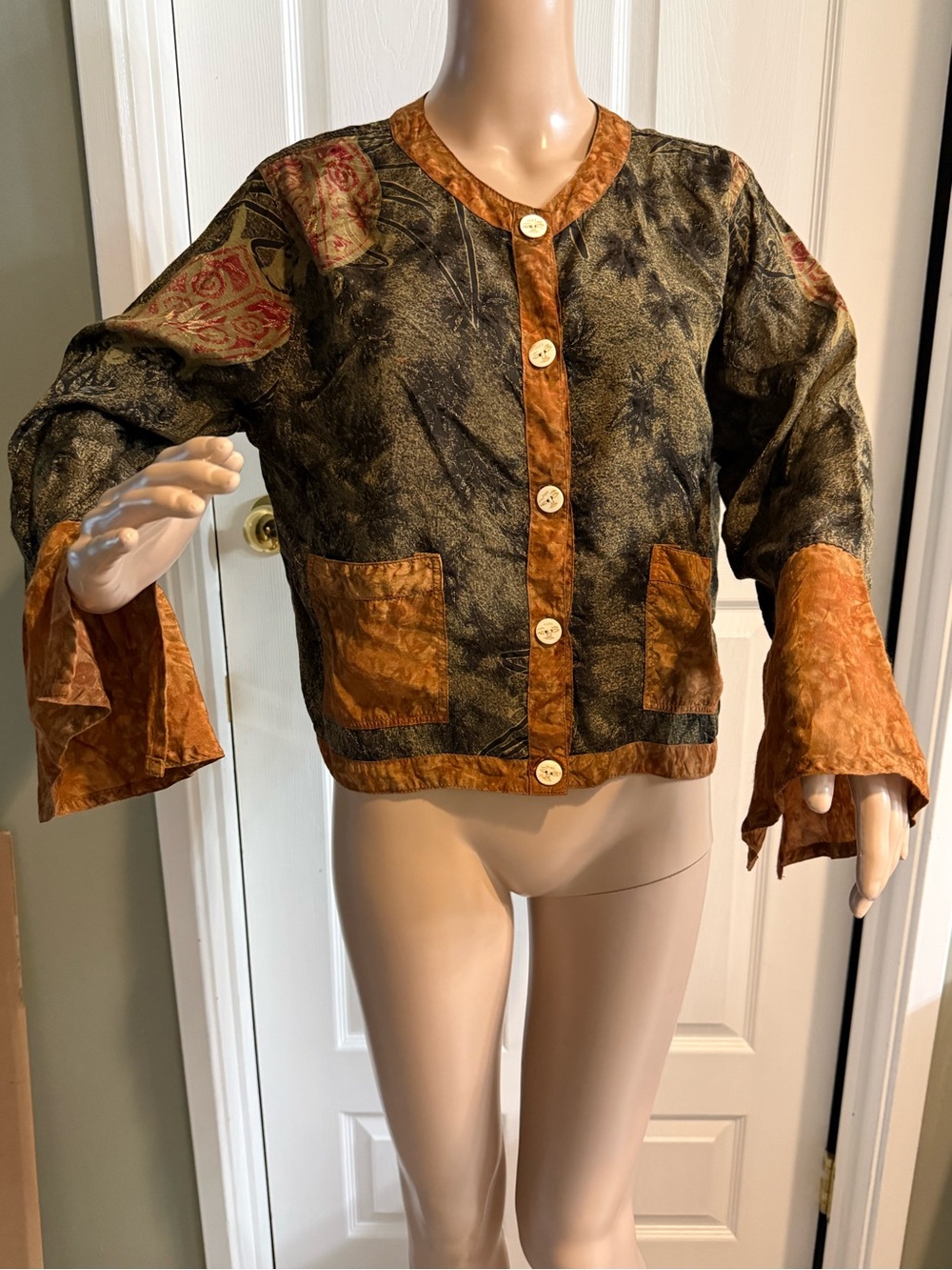 Kusnadi Button Top Blouse Batik Print Rayon Boho Hippie Size L Made In Bali